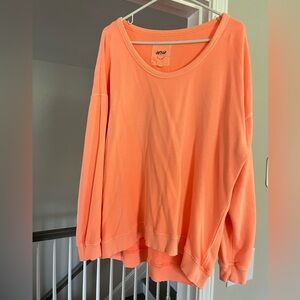 Aerie lightly distressed oversized sweatshirt neon orange